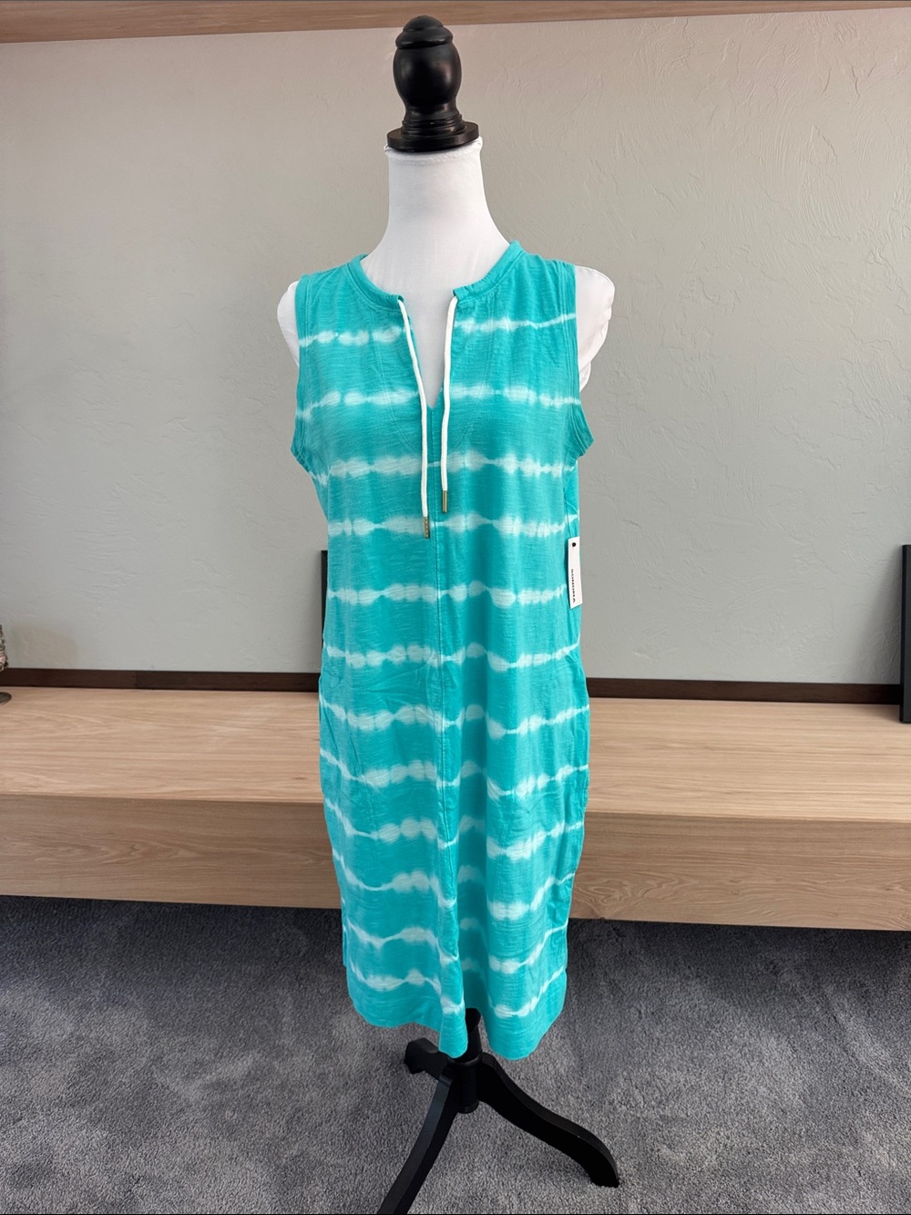 Sonoma Turquoise & White Sleeveless Tie-Dye Midi Dress - NWT